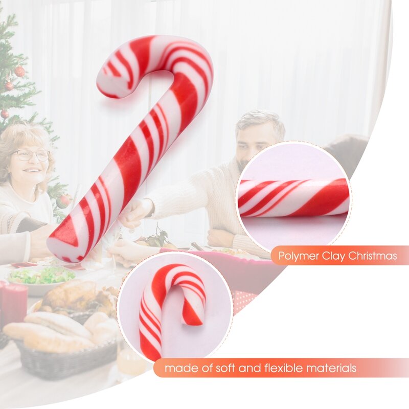 حلوى عيد الميلاد المصنوعة يدويًا قصب ، أحمر وأبيض ، طعام مصغر ، بيت دمية ، صلصال ، ديكور منزلي ، حوالي: x x 1
