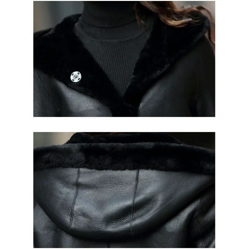 Кожаная куртка, Женское пальто, модное свободное цельное пальто из плотного меха, теплая Паркер, пальто, новинка 2023, зимняя двойная искусственная кожа