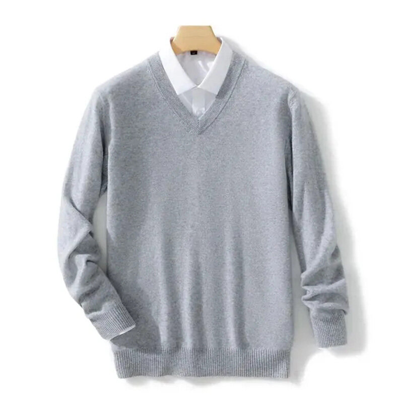 Кашемировые свитера, Мужская одежда, вязаный пуловер с V-образным вырезом на весну и осень, свитер, шерстяная нижняя рубашка