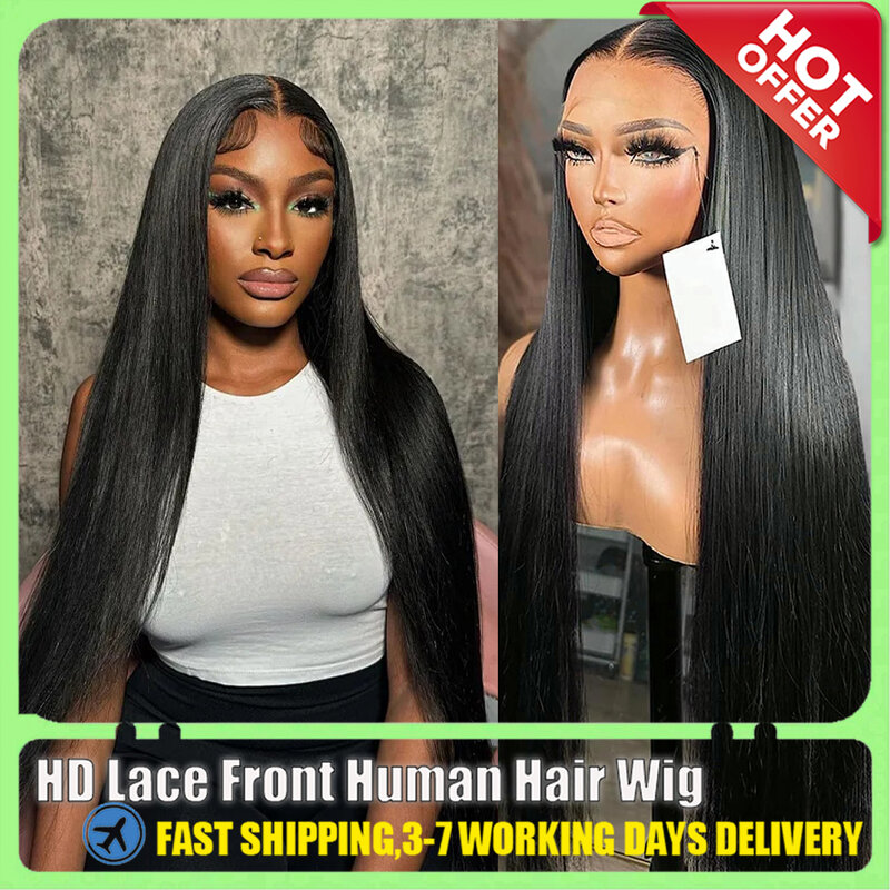 Peruca dianteira de cabelo humano para mulheres, Remy cru indiano perucas, 30 "osso reto, HD transparente, 13x6, 13x4 laço frontal peruca, peruca de fechamento