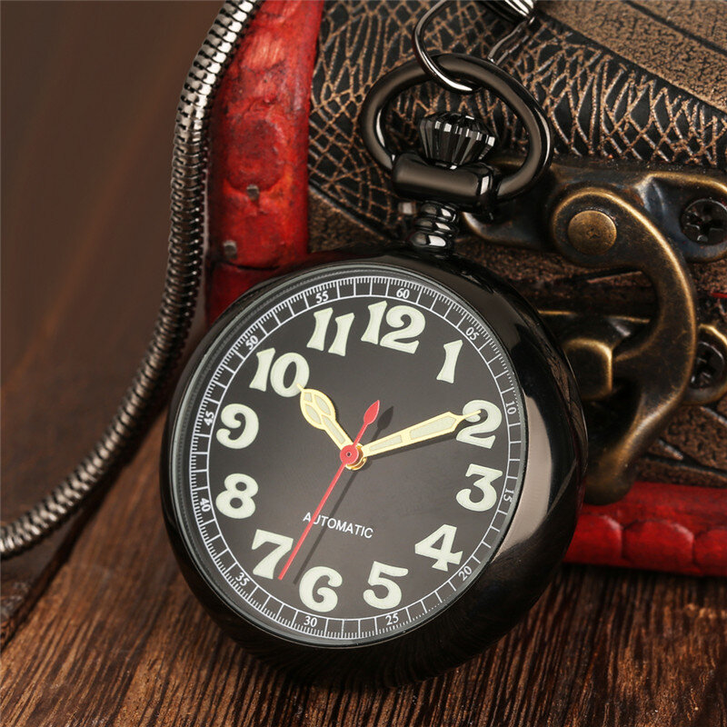 남녀공용 스팀펑크 시계, 자동 기계식 포켓 시계, 빛나는 아라비아 숫자 디스플레이, 펜던트 포브 체인 시계 선물