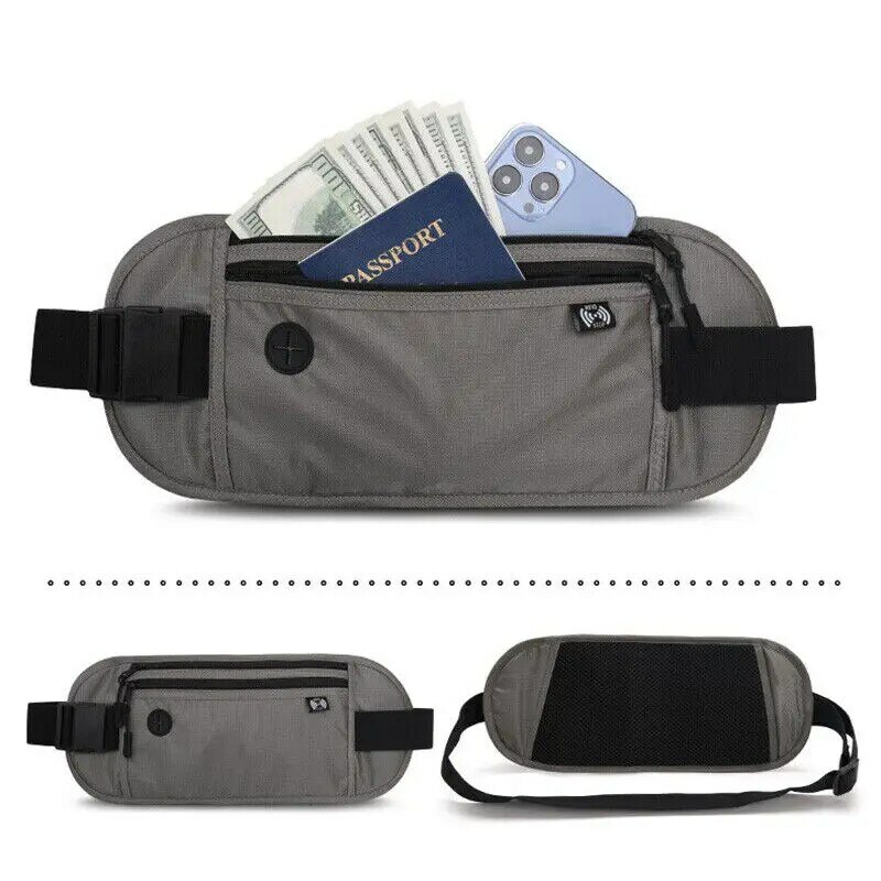 Travel Phone Belt RFID Blocking Waterproof Waist Bag Fanny Pack Hidden Wallet Signal RFID Blocker Passport Holder Bag 15*35cm