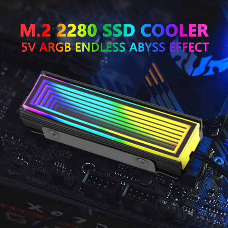 Jumpeak ordenador de sincronización ARGB 2280 SSD M2, radiador PC RGB M.2 Nvme, disipador térmico con efecto de Abyss sin fin, 5V