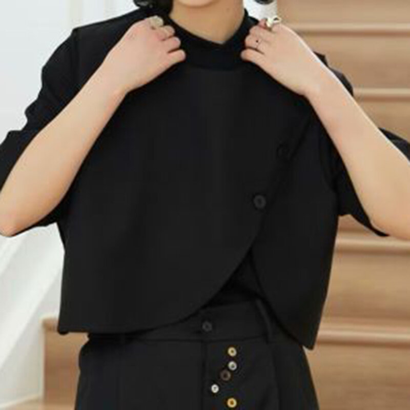 Japanese solid colored vest asymmetrical niche designer Diablo Yamamoto style niche design  vest