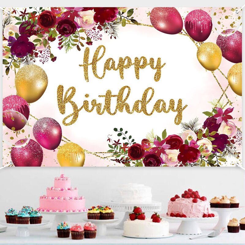 Balão de feliz aniversário para crianças, decoração floral para meninas, festa de aniversário, decoração do chuveiro do bebê