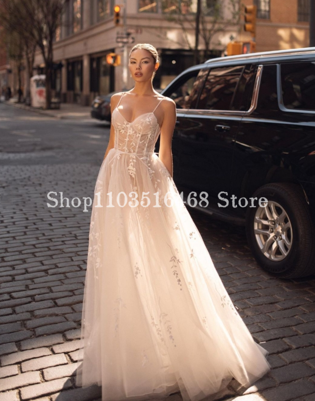 Seksowna suknia ślubna wiązana na szyi 2024, luksusowa biała aplikacja, prześwitująca linia A, artystyczne suknie ślubne فساتين الزفاف