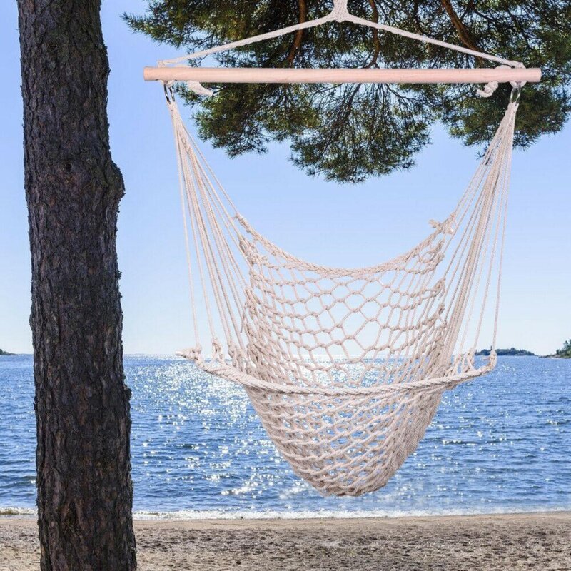 Hanging Swing Cotton Hammock Chair Solid Rope Swing Chair Yard Patio Porch