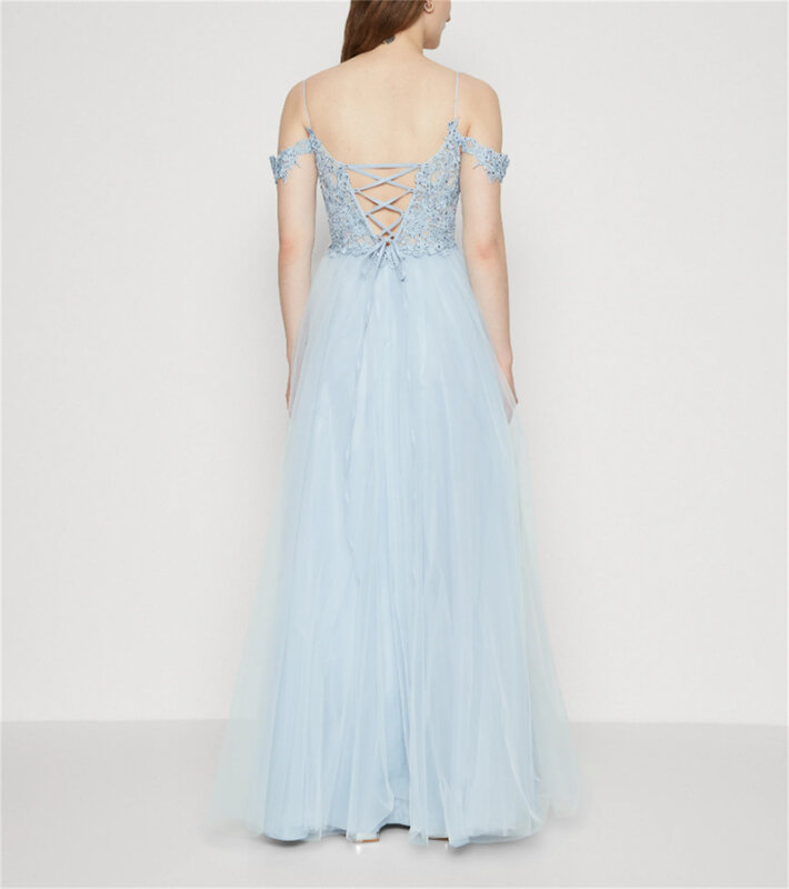 Elegante blaue formelle Anlass Kleid Mode Rundhals ausschnitt ärmellose Abend geschenk Damen zu knöchel langen benutzer definierten Party kleid