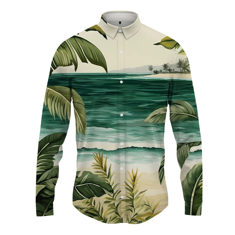 Neue hawaiian ische Hemden Männer Mode Langarm Strand bluse Herren bekleidung Berufung Blusen Blumen Camisas Streetwear langes Hemd