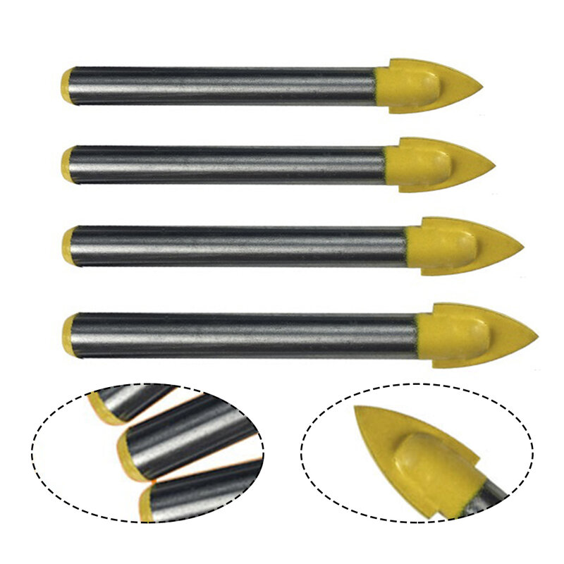 1/4pcs Alloy Triangle Drill Bit  Hole Opener Drill Bit For Glass Marble 6/8/10/12mm  Gold Power Tools Accessories