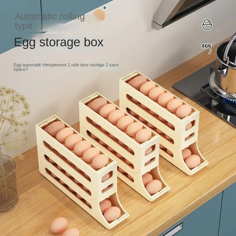 Caja de almacenamiento de huevos para refrigerador, caja de almacenamiento de huevos de cocina, gran capacidad, cartón dedicado, huevo rodante
