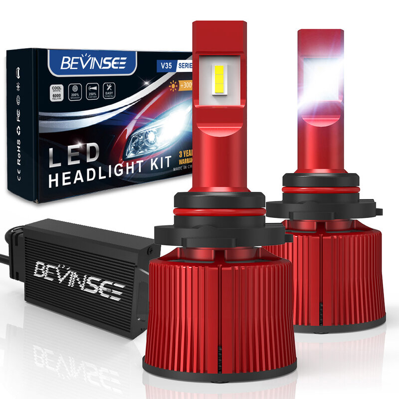 Bevinsee-faros LED de alta potencia para coche, Bombilla H4, H11, 9005, HB3, 9006, HB4, 9012, H8, H9, 100W, 15000LM, 6000K, blanco, 12V