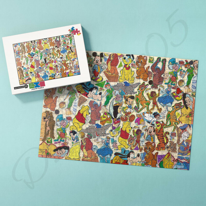 Rompecabezas de madera de 1000 piezas para niños, colección de personajes de Disney, costura de dibujos animados, juguetes de arte hechos a mano