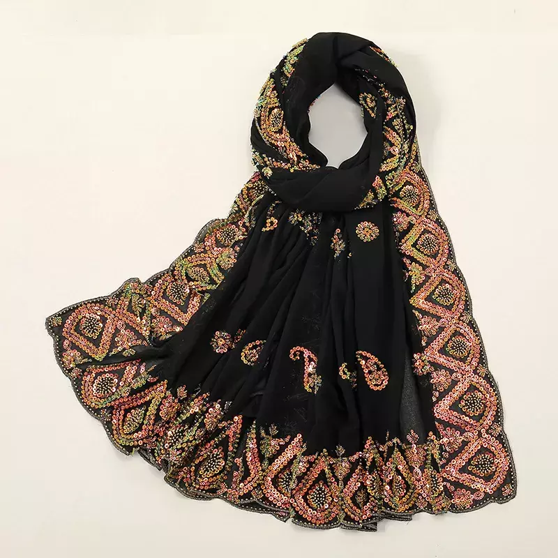 Strass Diamant Bubble Chiffon Sjaal Voor Moslim Vrouwen Effen Kleur Hijab Wrap Dames Feest Lange Sjaal Pauselijk Glitter Hoofdband