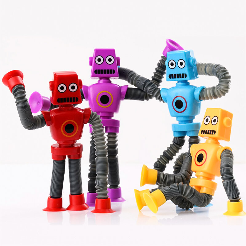 4 шт. универсальная мультяшная телескопическая игрушка-робот для детей, пазл, растягивающаяся игрушка-робот на присоске, снижение давления и успокаивающая игрушка