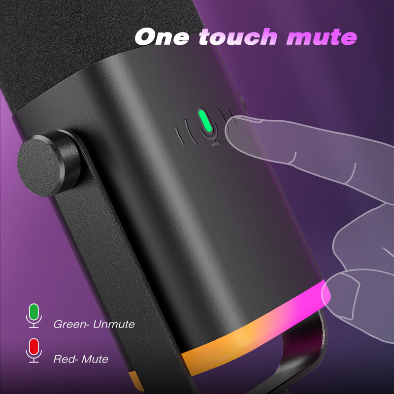 Fifine usb/xlr dynamisches Mikrofon mit Touch-Mute-Taste, Kopfhörer buchse, i/o-Steuerung, für PC ps5/4 Mixer, Gaming-Mikrofon-Verstärker am8
