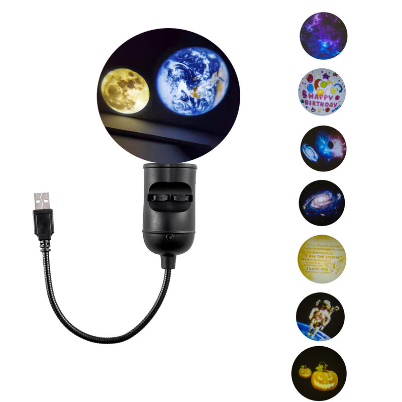 Lámpara LED de proyección de luz nocturna, 5V, USB dinámico, Planeta, Luna, tierra, doble tubo, modos, fondo, dormitorio de niños, decoración de atmósfera