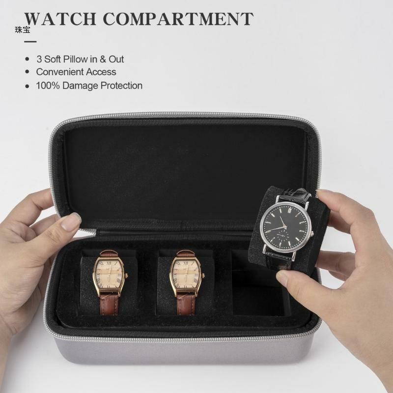 Caixa armazenamento relógio X5QE Travel 3 Slot Watch Cases para aniversário