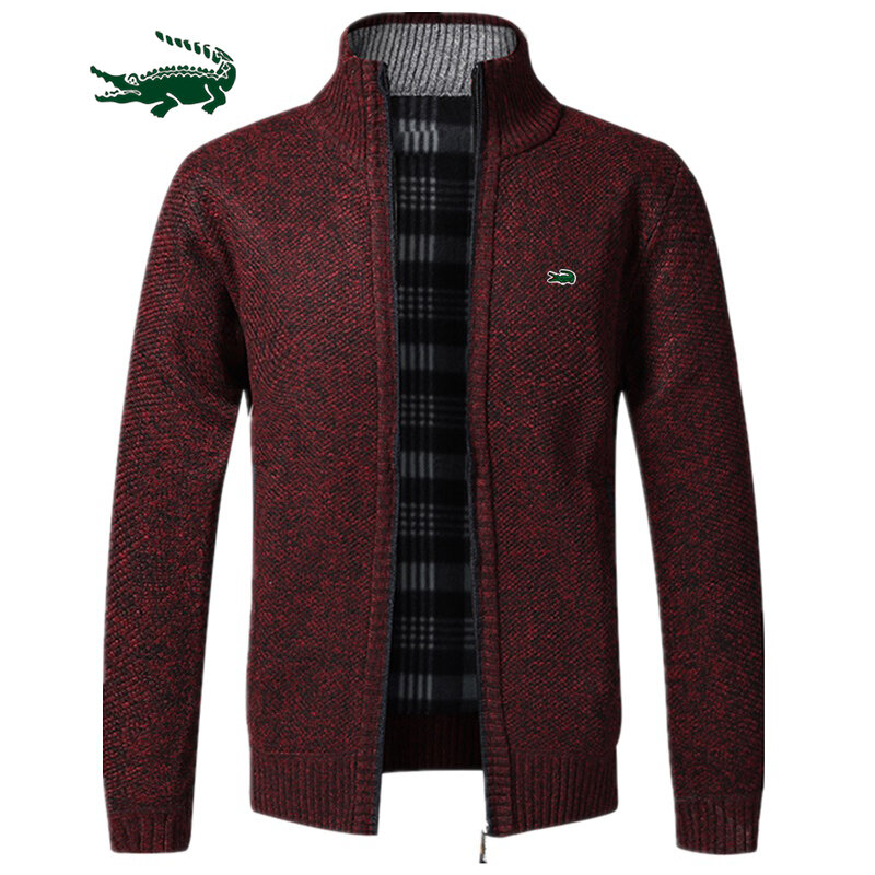 남성용 슬림핏 스탠드 칼라 지퍼 재킷, 두꺼운 보온 단색 코튼 재킷, 2023 가을 겨울 신상품