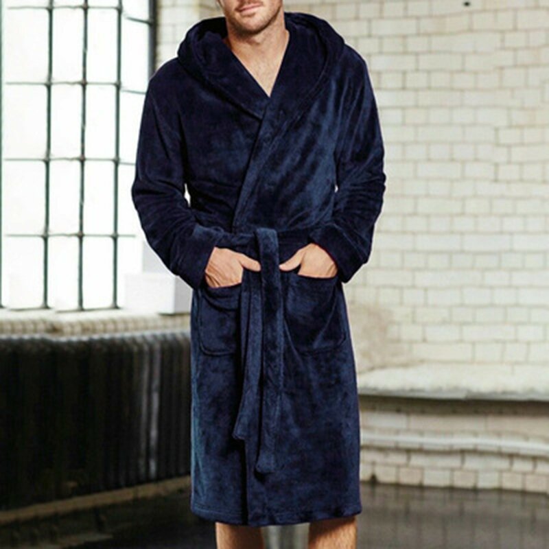 Men's Winter Sleepwear Robe Male House Warm Fleece Bathrobe Thick Shower Robe Dressing Gown Men Warm Plush Sleeping Robe Pajamas