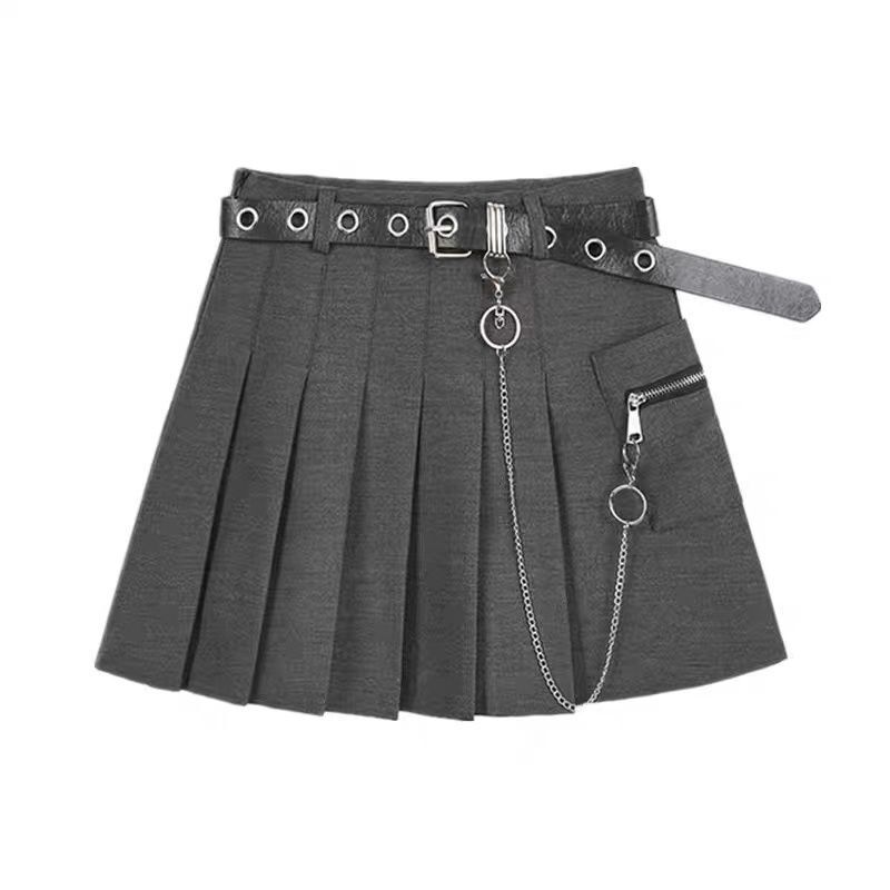 Юбка женская трапециевидная с завышенной талией, стильная плиссированная мини-юбка с карманами на цепочке, модная одежда для работы в стиле Харадзюку, на лето