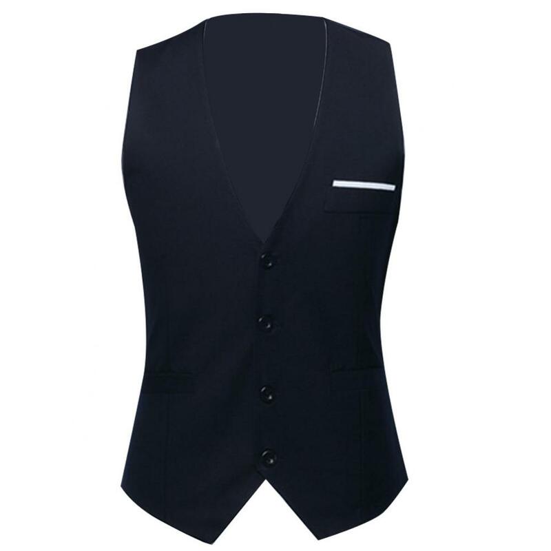 Men's Blazer Fashion Office Men Solid Color V Neck Sleeveless Button Waistcoat Slim Fit Vest жилет мужской безрукавка мужская