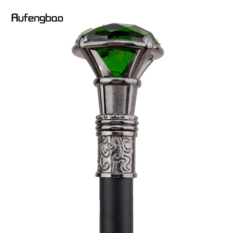 Tongkat berjalan perak tipe berlian hijau, tongkat Cosplay elegan modis dekorasi untuk pria 93cm