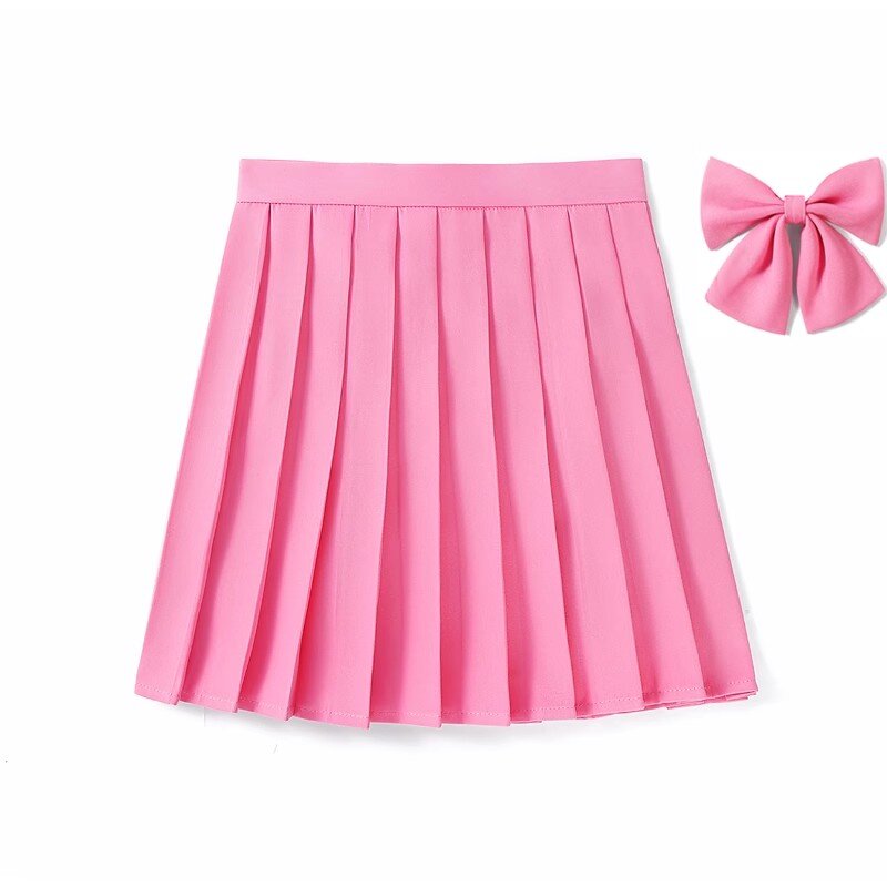 XS- 5XL Candy Colors High Waist A-Line Women Mini Pleated Skirt With Bowtie Summer School Sweet Girls Dance Skirt