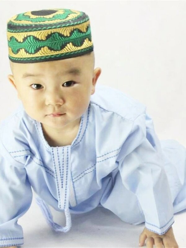 Eid Ramadan Kinder Jubba Thobe Moslemische Kleidung Islamischen Abaya Dubai Kaftan Mubarak Gebet Kleinkind 1-3 Jahre Alten Jungen roben 70-100CM