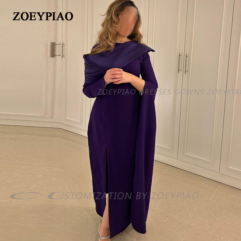 Dark Purple Short Casual Gowns 2024 Charming Evening Dress Classic Full Sleeve Ankle-Length Formal Gown Vestidos De Novia