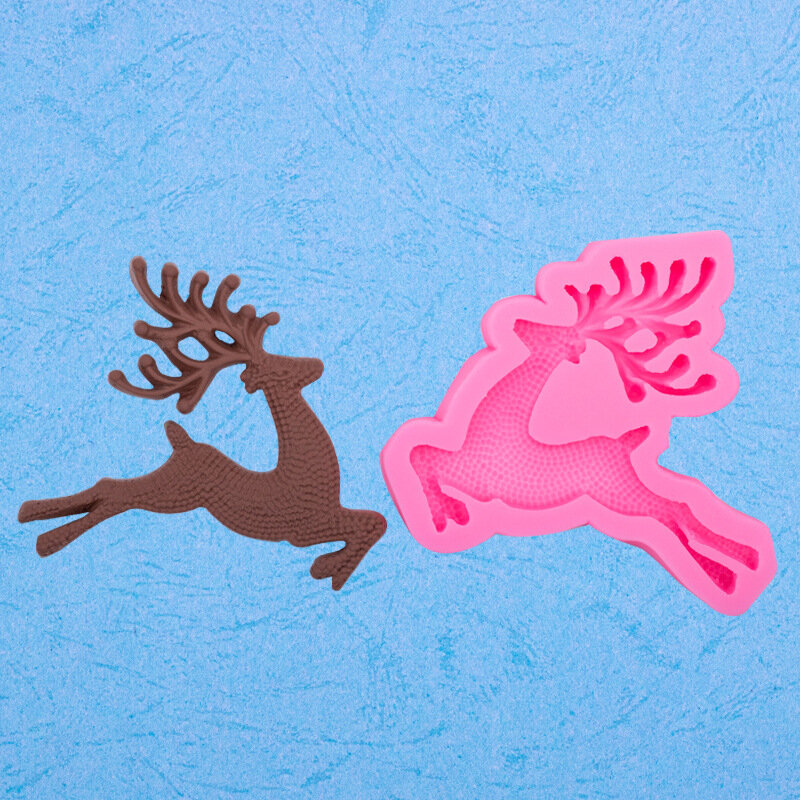 Cetakan silikon bentuk rusa merah muda DIY, cetakan dekorasi kue coklat kreatif, cetakan biskuit rusa Natal, perlengkapan memanggang Rumah