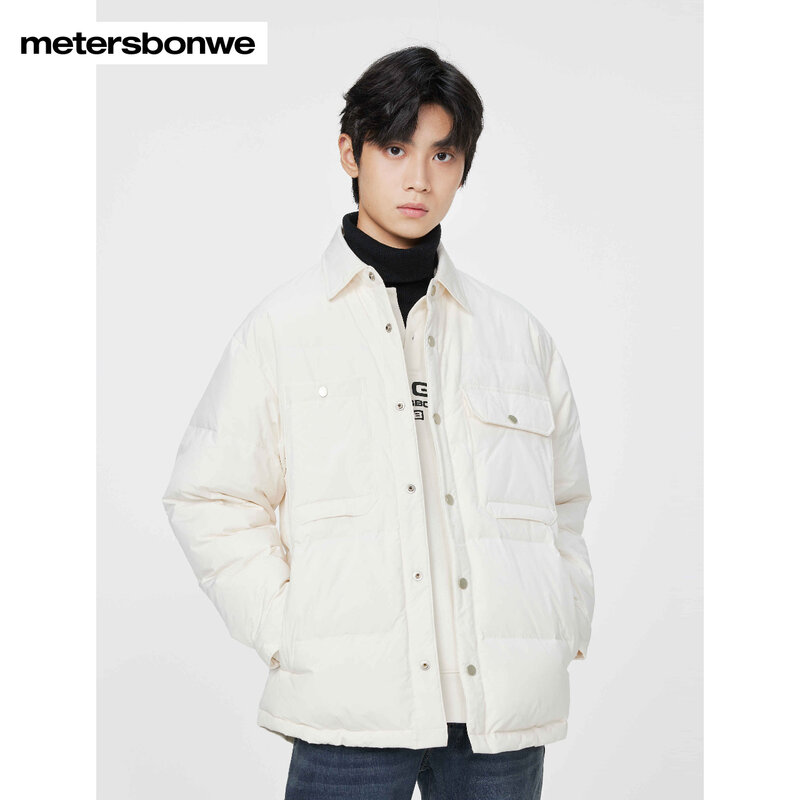 Metersbonwe 남성용 기본 다운 재킷, 라펠 칼라 파커 코트, 남성 2023, 따뜻한 재킷, 캐주얼 루즈 아우터, 브랜드 탑, 신상 패션