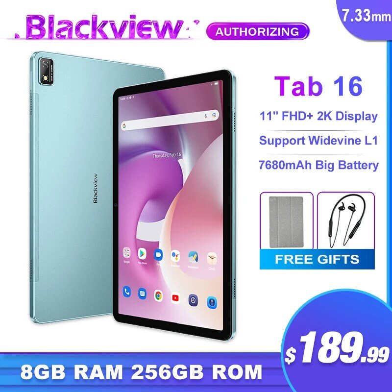 Blackview Tab 16 Tablet 8GB + 256GB 11 ''FHD + 2K wyświetlacz Android 12 T616 Widevine L1 7680mAh 13MP aparat podwójny 4G tablety PC