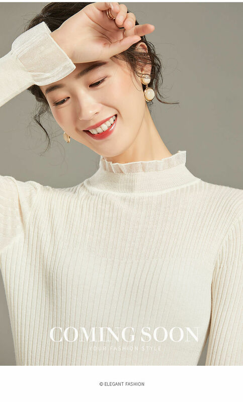 Suéter de moda para mujer, suéter de encaje con cuello de hongo, Camisa entallada, otoño e invierno, 2022