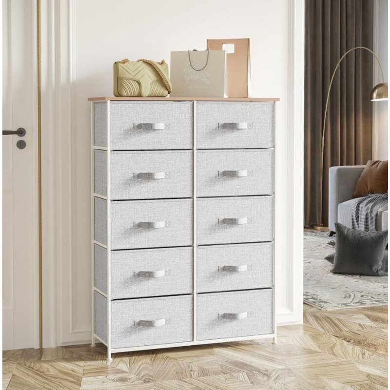 Organizer Unit for Bedroom Nightstands Living Room Hallway Toiletries Dresser With 10 Drawers - Fabric Storage Tower Makeup Set