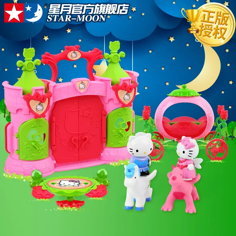 오리지널 헬로 키티 귀여운 카와이 플레이 스틱 말 애니메이션 피규어, 아기 장난감, 동화 성 럭셔리 세트 인형
