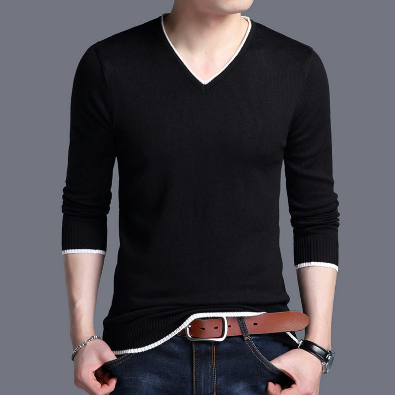 Stylish Solid Color V-Neck All-match Spliced Knitted Korean Sweater Men's Clothing 2022 Autumn New Casual Pullovers Warm Tops