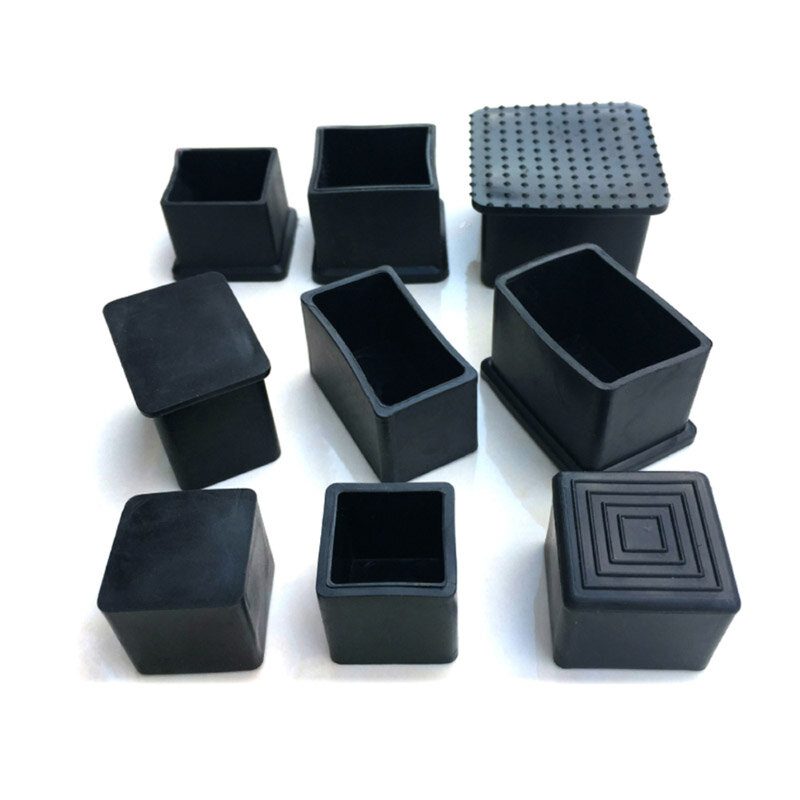 Black Square Chair Leg Caps rubber Non-slip Table Foot Dust Cover Socks Floor Protector Pads Pipe Plugs Furniture