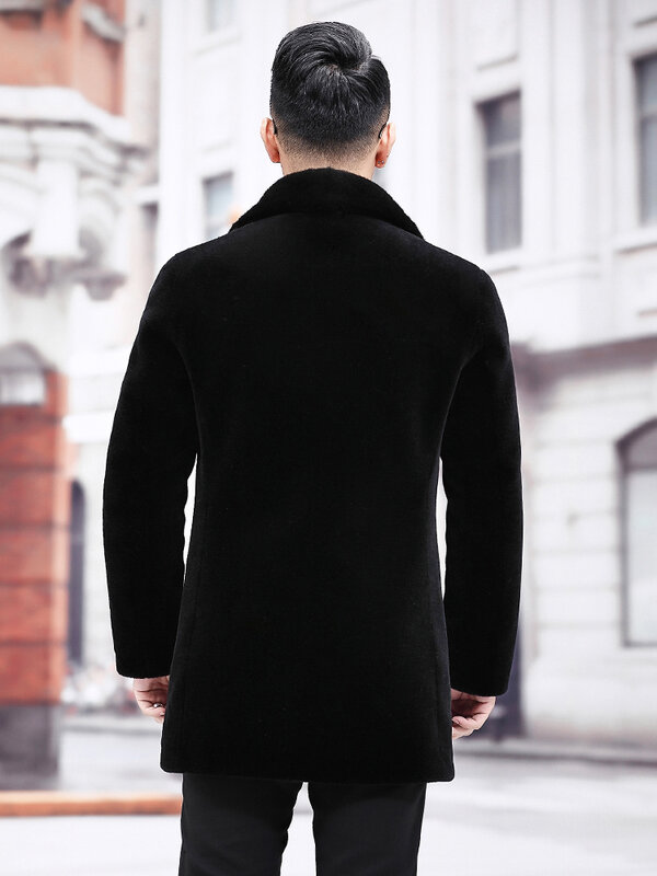 Jaqueta longa de peito único masculina, sobretudo de lã genuíno, tosquia de ovelha masculina, P501, moda inverno, 2023