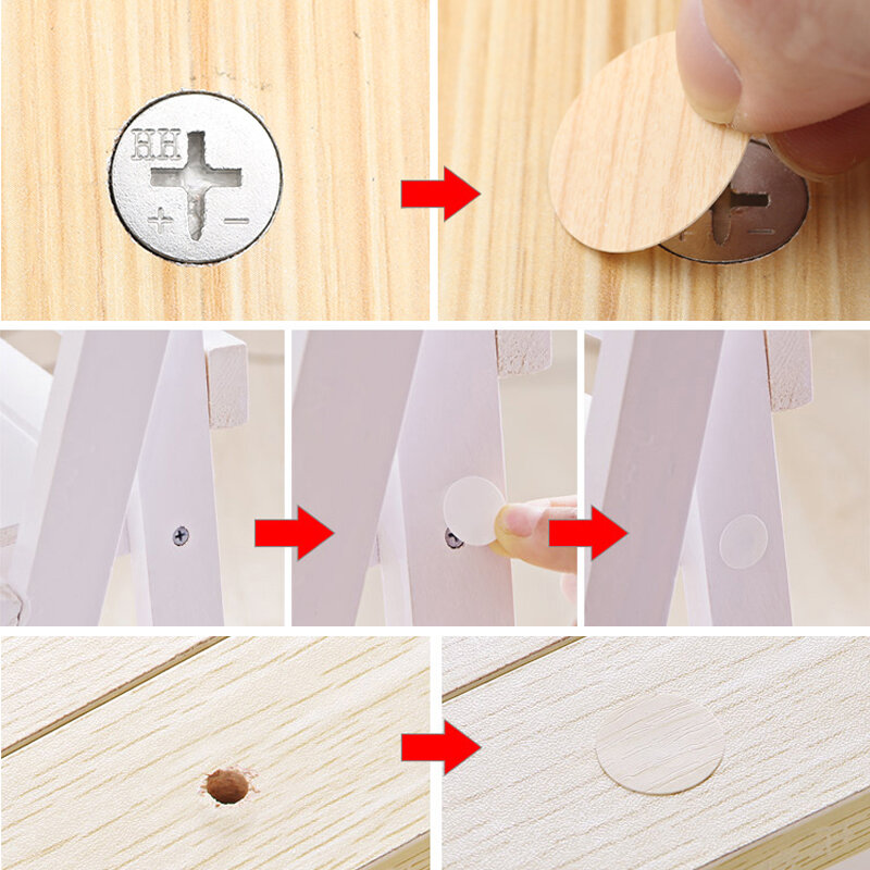 PVC Self Adhesive Furniture Screw Cover Caps Stickers Wood Craft Desk Cabinet Ornament Wood Grain Invisible Round Stickers