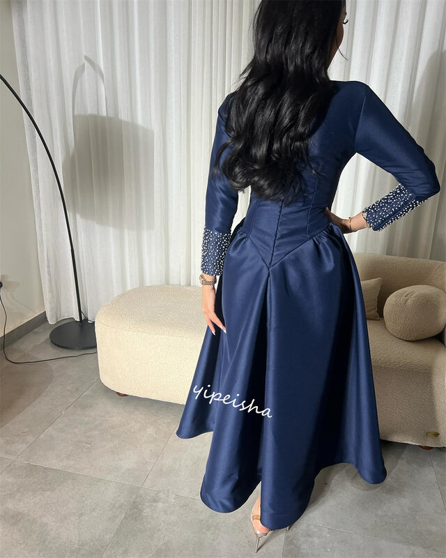 Ballkleid Saudi-Arabien Satin Perle Clubbing A-Linie Vierkant hals maßge schneiderte Anlass Kleid Midi Kleider