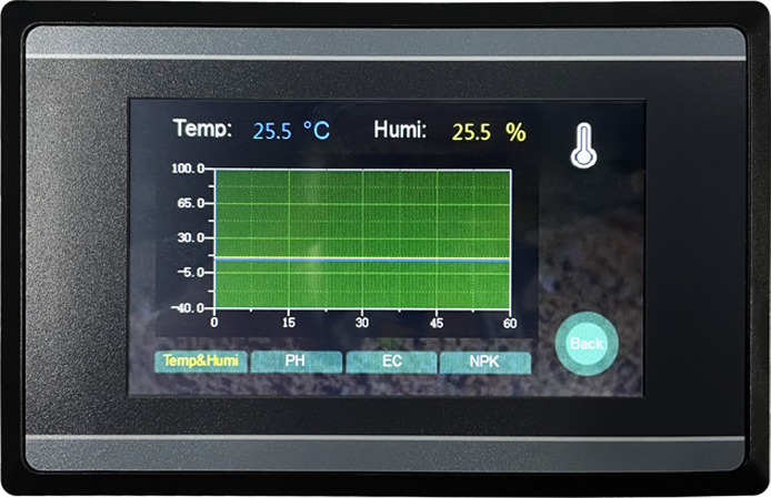 مستشعر قياس وتسجيل مع شاشة تعمل باللمس HMI ، رطوبة التربة ، درجة الحرارة ، الرطوبة ، EC ، PH ، NPK