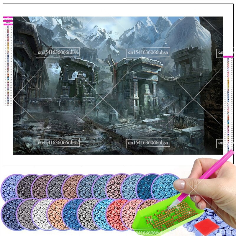 Fantasy Ruins Diamond Painting Kits Landscape Drawings With Diamond Mosaic Cross Stitch Needlework Embroidery Home Decor Posters