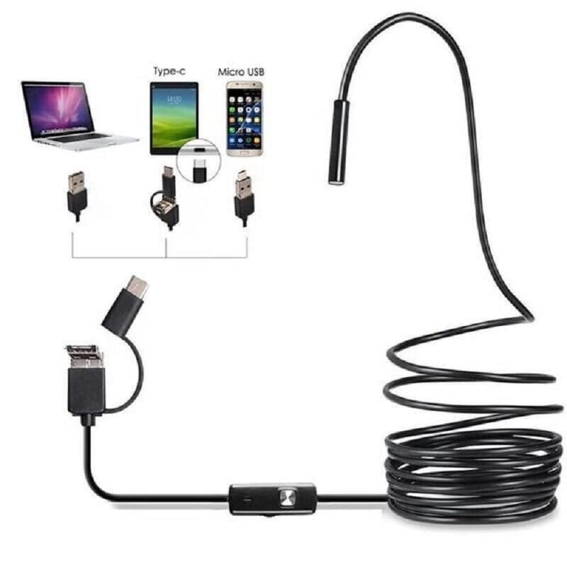 Boroscopio endoscópico con cable, 1m, 6 luces LED, 7mm, USB Snake, 3 en 1, cámara de inspección, IP67, impermeable, OTG, Android, iPhone