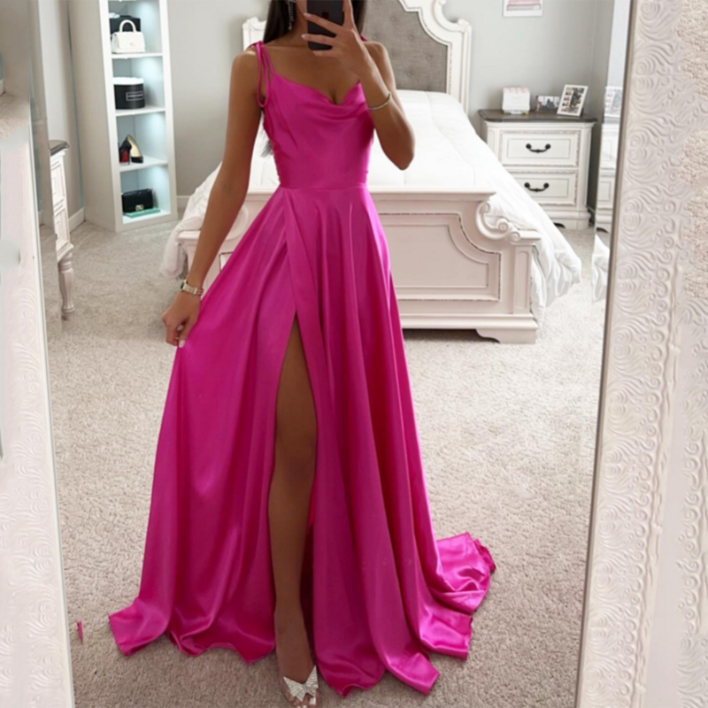 A Line Prom Dresses Spaghetti Straps Evening Dresses Long فساتين السهرة Satin Formal Party Gown with Slit