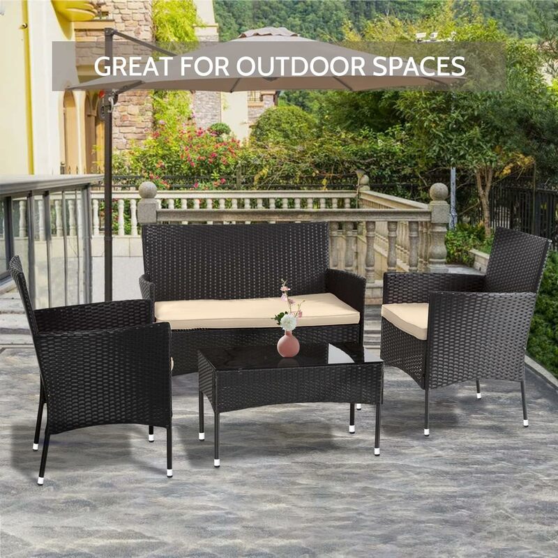 Patio Furniture Set 3/4/5 Pieces Outdoor Rattan Chair Wicker Sofa Garden Conversation Bistro Sets for Yard,Pool or Backyard