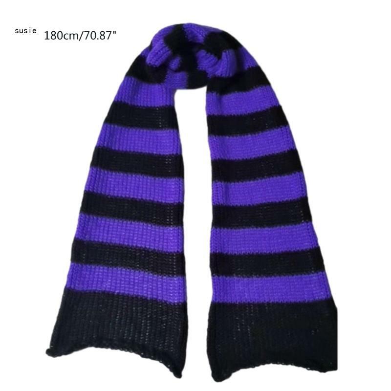 X7YA Fashion Contrast Color Stripe Scarf for Girls Casual Punk Y2K Scarf Decorative Accessories Female Warm Neck Wrap