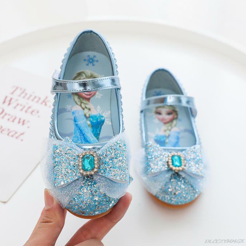 Chaussures Astronomiques Souples en Cuir avec Motif de Dessin Animé Elsa pour Bébé Fille, Souliers de Princesse, Reine des Neiges, Fleur Plate