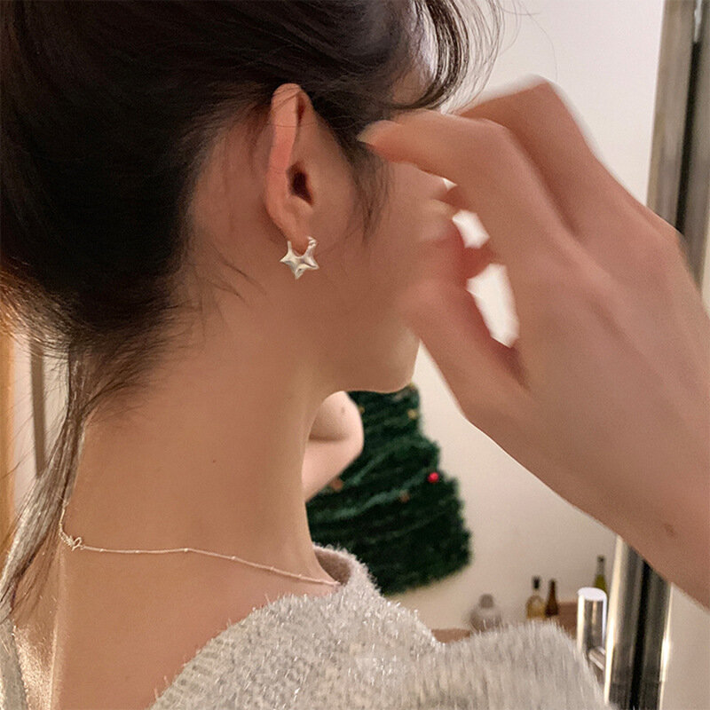 925 Perak Murni Antik Anting Bintang Simpe untuk Wanita Trendi Perhiasan Anting Mencegah Alergi Hadiah Aksesori Pesta