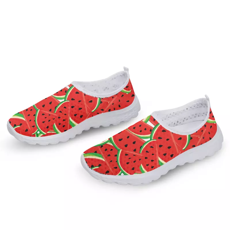 Nowy wzór arbuza wygodne buty z siatką nadruk z owocami mokasyny letnie buty oddychające sneakersy na co dzień